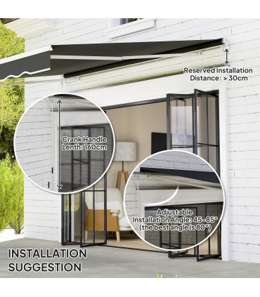 Outsunny Manual Retractable Sun Shade Awning - 2.5m x 2m Outdoor Canopy