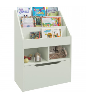 HOMCOM Kids Bookcase, Toy Box w/ Storage Drawer, Wheels for Bedroom - Green