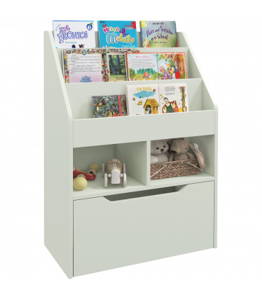 HOMCOM Kids Bookcase, Toy Box w/ Storage Drawer, Wheels for Bedroom - Green