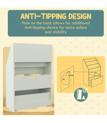 HOMCOM Kids Bookcase, Toy Box w/ Storage Drawer, Wheels for Bedroom - Green