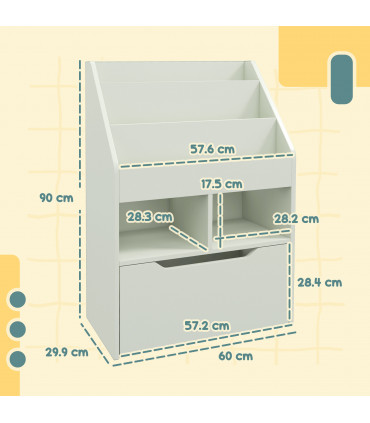 HOMCOM Kids Bookcase, Toy Box w/ Storage Drawer, Wheels for Bedroom - Green