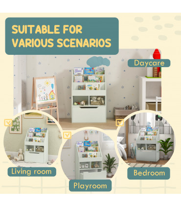 HOMCOM Kids Bookcase, Toy Box w/ Storage Drawer, Wheels for Bedroom - Green