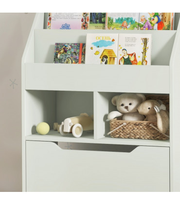 HOMCOM Kids Bookcase, Toy Box w/ Storage Drawer, Wheels for Bedroom - Green