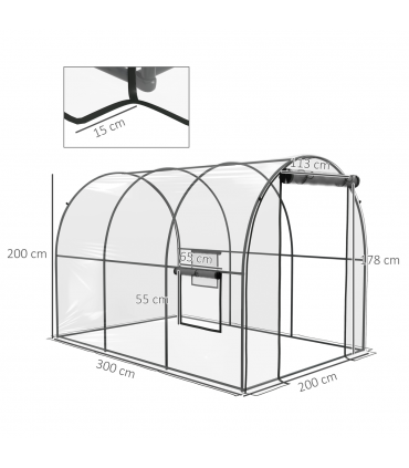 Outsunny 3 x 2 x 2m Polytunnel Greenhouse with Door, Windows, Steel Frame