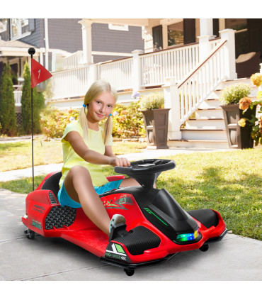 HOMCOM 12V Electric Go Kart for Kids with Music, LED Lights, Red