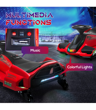 HOMCOM 12V Electric Go Kart for Kids with Music, LED Lights, Red