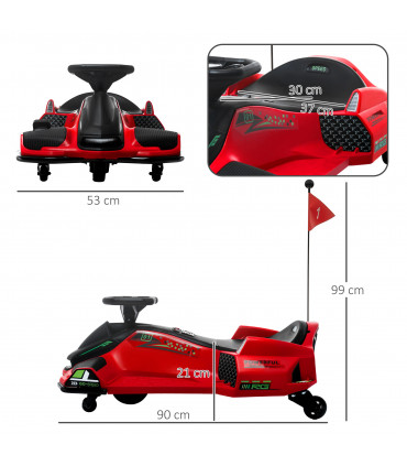 HOMCOM 12V Electric Go Kart for Kids with Music, LED Lights, Red