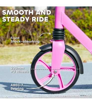 AIYAPLAY Kids Scooter, Foldable Kick Scooter w/ Adjustable Handlebar, Pink