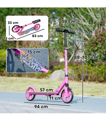 AIYAPLAY Kids Scooter, Foldable Kick Scooter w/ Adjustable Handlebar, Pink