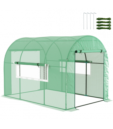 Outsunny 3 x 2 x 2m Polytunnel Greenhouse with Doors and Mesh Windows