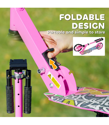AIYAPLAY Kids Scooter, Foldable Kick Scooter w/ Adjustable Handlebar, Pink