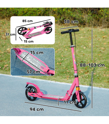 AIYAPLAY Kids Scooter, Foldable Kick Scooter w/ Adjustable Handlebar, Pink
