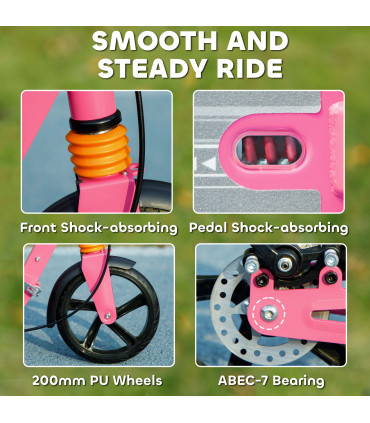 AIYAPLAY Kids Scooter, Foldable Kick Scooter w/ Adjustable Handlebar, Pink