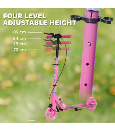 AIYAPLAY Scooter for Kids, Folding Kick Scooter w/ Adjustable Handle, Pink