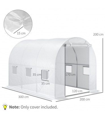 Outsunny 3 x 2 x 2m Replacement Greenhouse Cover w/ Windows, White