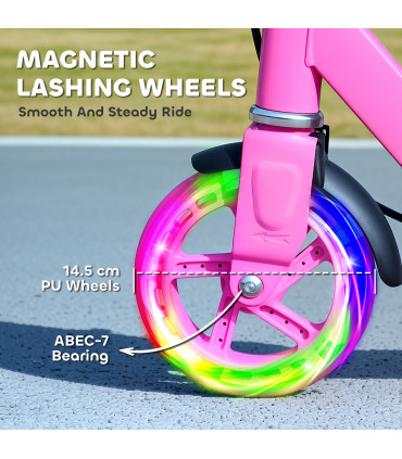 AIYAPLAY Scooter for Kids, Folding Kick Scooter w/ Adjustable Handle, Pink