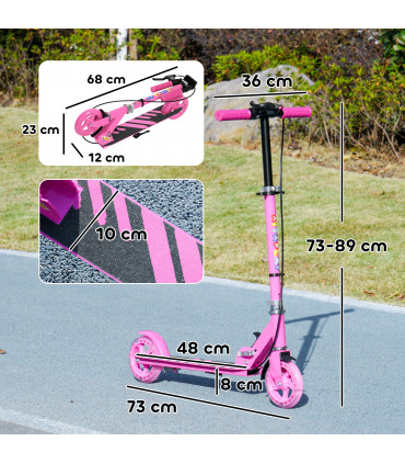 AIYAPLAY Scooter for Kids, Folding Kick Scooter w/ Adjustable Handle, Pink