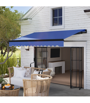 Outsunny 3 x 2.5m Electric Awning with LED Light and Remote Controller Blue