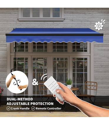 Outsunny 3 x 2.5m Electric Awning with LED Light and Remote Controller Blue