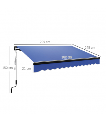 Outsunny 3 x 2.5m Electric Awning with LED Light and Remote Controller Blue