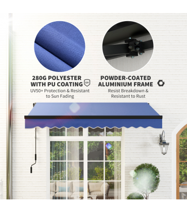 Outsunny 3 x 2.5m Electric Awning with LED Light and Remote Controller Blue