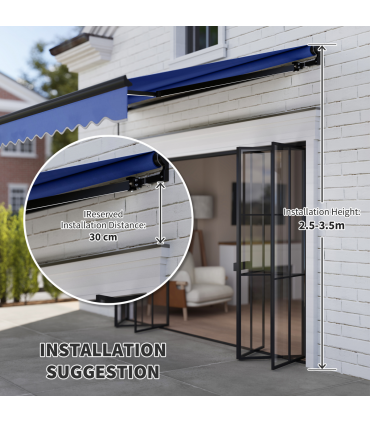 Outsunny 3 x 2.5m Electric Awning with LED Light and Remote Controller Blue