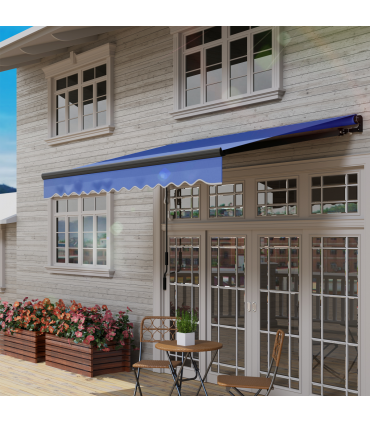 Outsunny 3 x 2.5m Electric Awning with LED Light and Remote Controller Blue