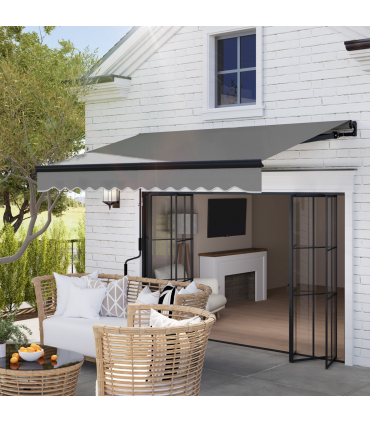 Outsunny 3 x 2.5m Electric Awning with LED Light and Remote Controller Grey