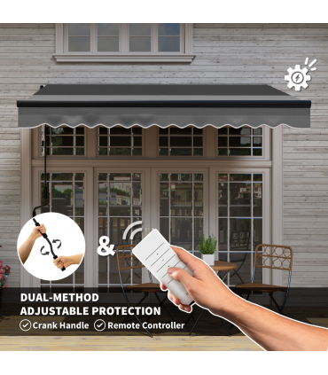Outsunny 3 x 2.5m Electric Awning with LED Light and Remote Controller Grey