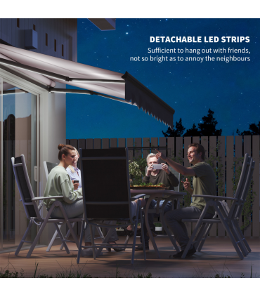 Outsunny 3 x 2.5m Electric Awning with LED Light and Remote Controller Grey