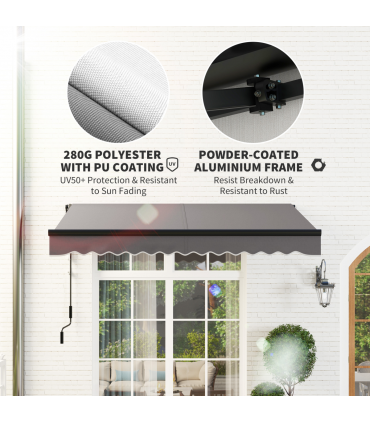 Outsunny 3 x 2.5m Electric Awning with LED Light and Remote Controller Grey