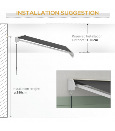 Outsunny 3 x 2.5m Electric Retractable Awning Sun Canopies for Door Window