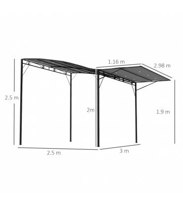 Outsunny 3 x 2.5m Patio Metal Gazebo Pergola Wall Mount Outdoor Shelter, Grey