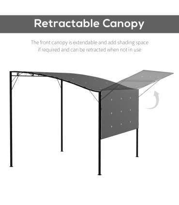 Outsunny 3 x 2.5m Patio Metal Gazebo Pergola Wall Mount Outdoor Shelter, Grey