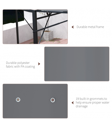 Outsunny 3 x 2.5m Patio Metal Gazebo Pergola Wall Mount Outdoor Shelter, Grey
