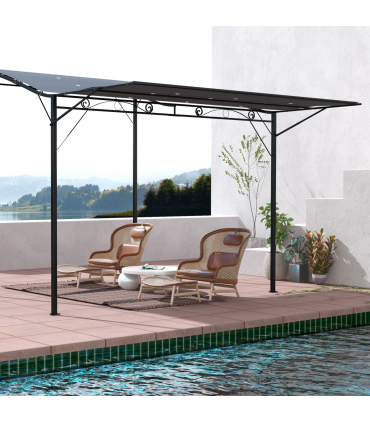 Outsunny 3 x 2.5m Patio Metal Gazebo Pergola Wall Mount Outdoor Shelter, Grey
