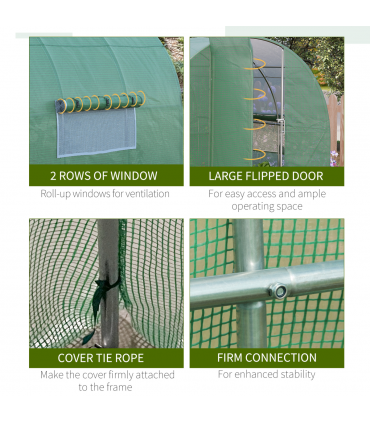 Outsunny 3 x 2M Reinforced Walk-in Polytunnel Garden Greenhouse Steel Frame