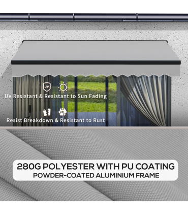 Outsunny 3 x 2m Electric Retractable Awning, Aluminium Frame, Light Grey