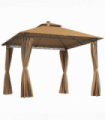 Outsunny 3 x 3 m Double Roof Outdoor Gazebo with Curtains, Brown