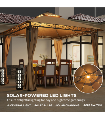 Outsunny 3 x 3 m Double Roof Outdoor Gazebo with Curtains, Brown