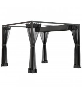 Outsunny 3 x 3 m Pergola with Retractable Roof and Netting, Dark Grey