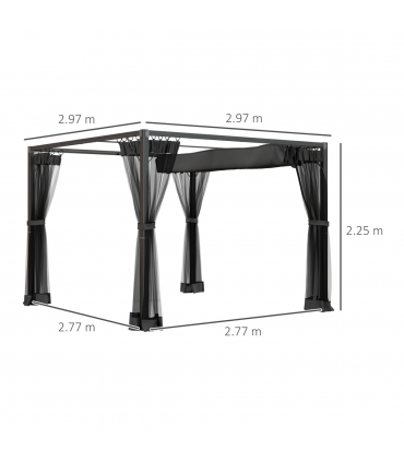 Outsunny 3 x 3 m Pergola with Retractable Roof and Netting, Dark Grey