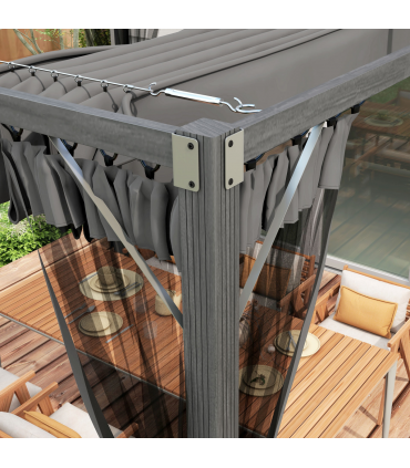 Outsunny 3 x 3 m Pergola with Retractable Roof and Netting, Dark Grey