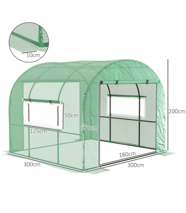 Outsunny 3 x 3 x 2m Polytunnel Greenhouse with Doors and Mesh Windows