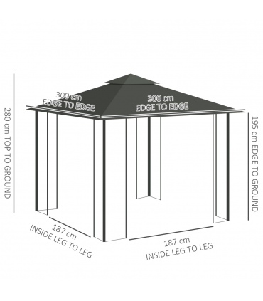 Outsunny 3 x 3(m)  Garden Gazebo Marquee Tent Canopy Shelter Pavilion Grey