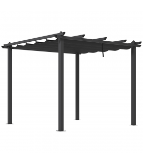 Outsunny 3 x 3(m) Aluminium Pergola with Retractable Roof, Garden Gazebo Canopy