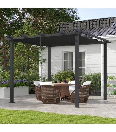 Outsunny 3 x 3(m) Aluminium Pergola with Retractable Roof, Garden Gazebo Canopy