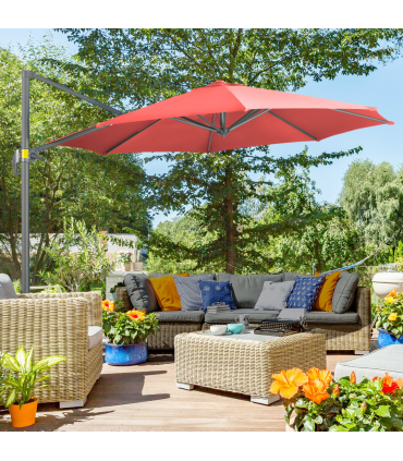 Outsunny 3 x 3(m) Cantilever Parasol Garden Umbrella with Cross Base Wine Red