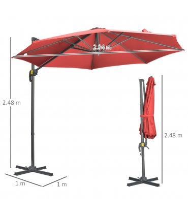 Outsunny 3 x 3(m) Cantilever Parasol Garden Umbrella with Cross Base Wine Red