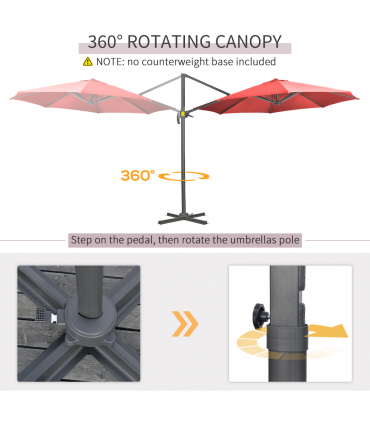Outsunny 3 x 3(m) Cantilever Parasol Garden Umbrella with Cross Base Wine Red